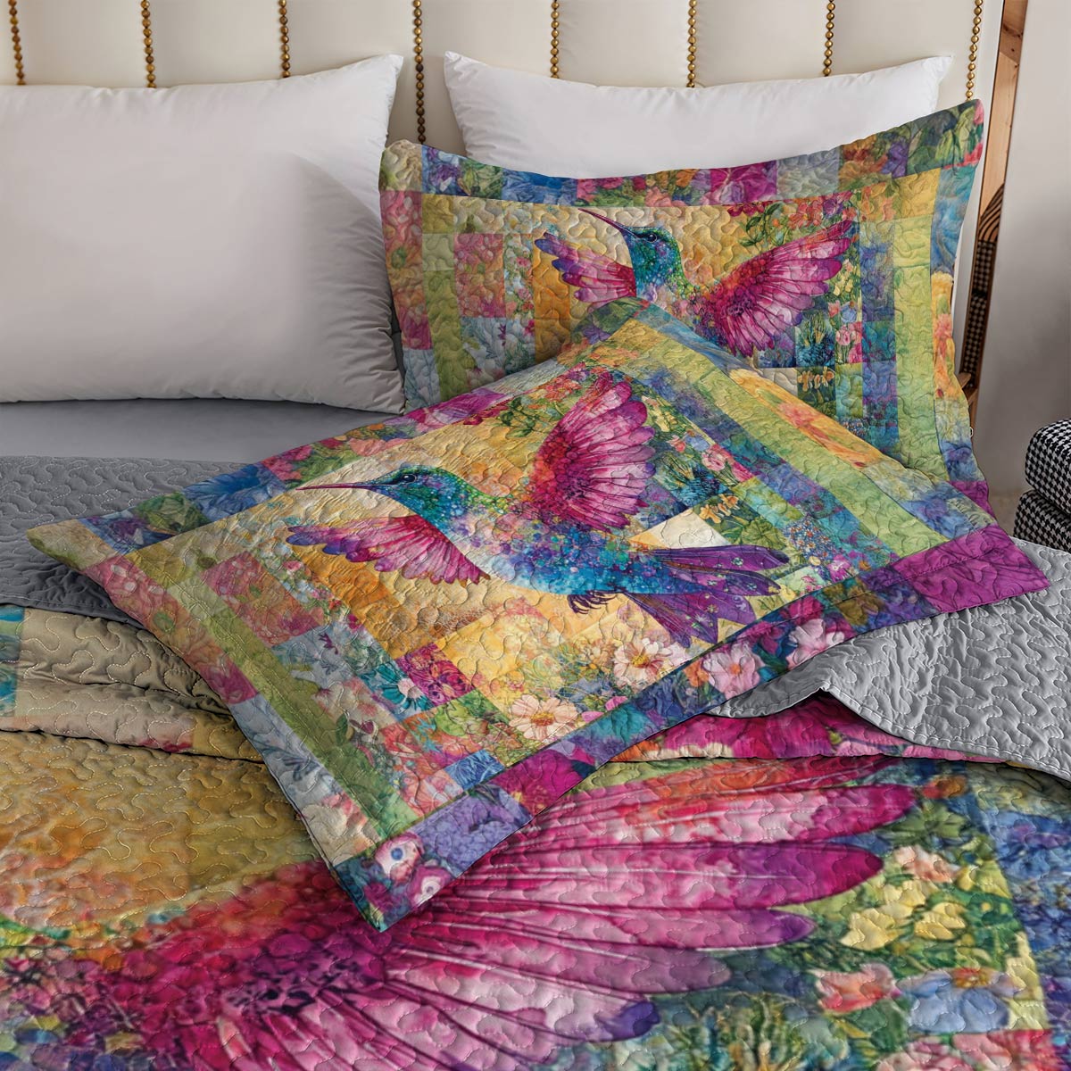 Shineful All Season Quilt 3-Piece Set Beautiful Hummingbird