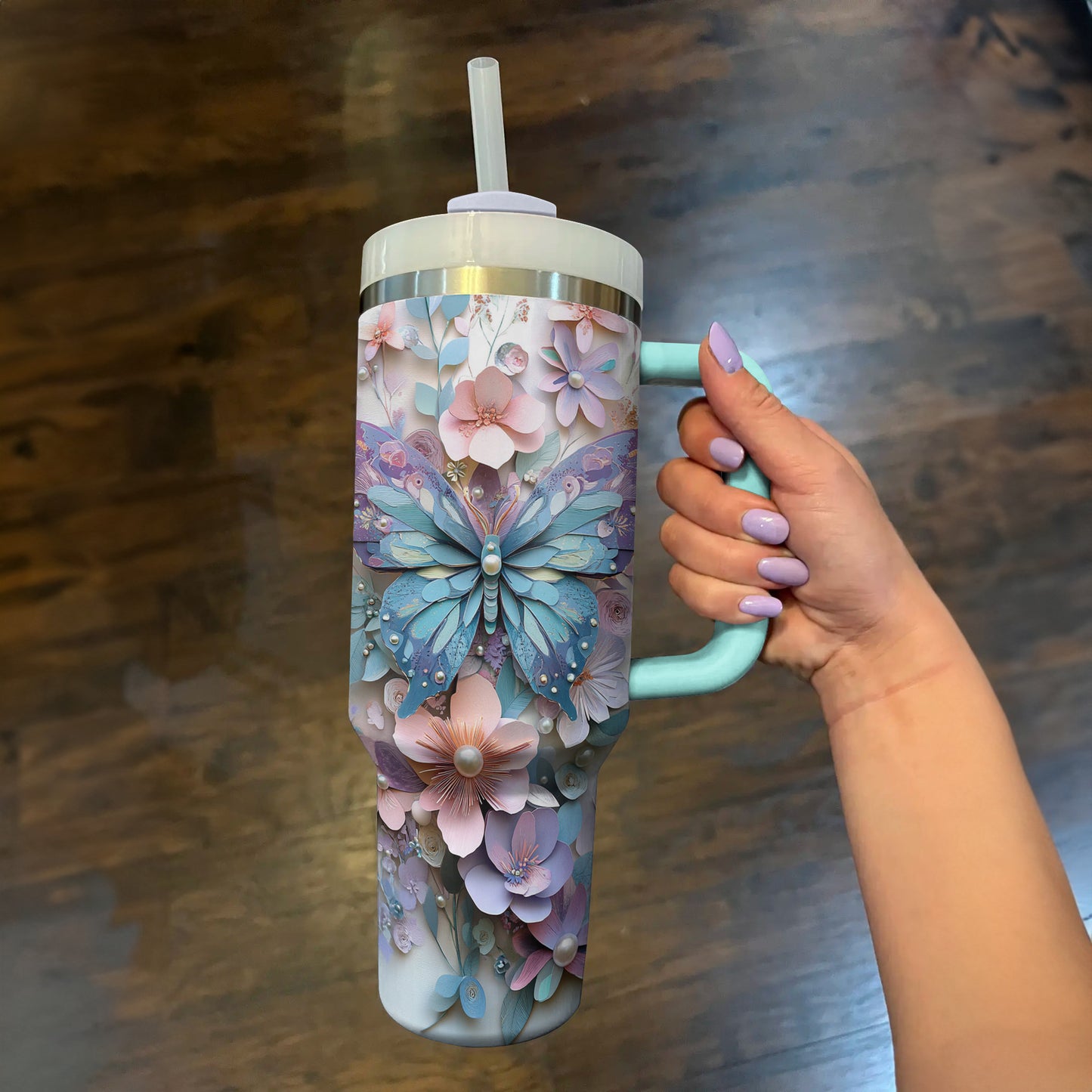 Shineful Tumbler Butterfly Floral Insulated