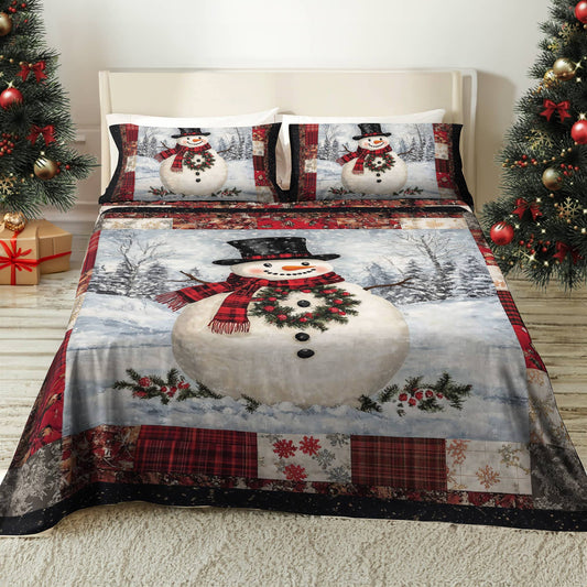 Shineful 4-Piece Bed Sheet Set Grinning Snowman