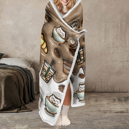 Shineful Wearable Hooded Blanket - Cat & Coffee 3D