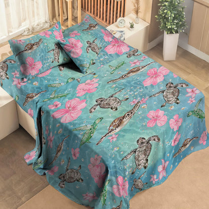 Shineful 4-Piece Bed Sheet Set - Sea Turtle Freedom