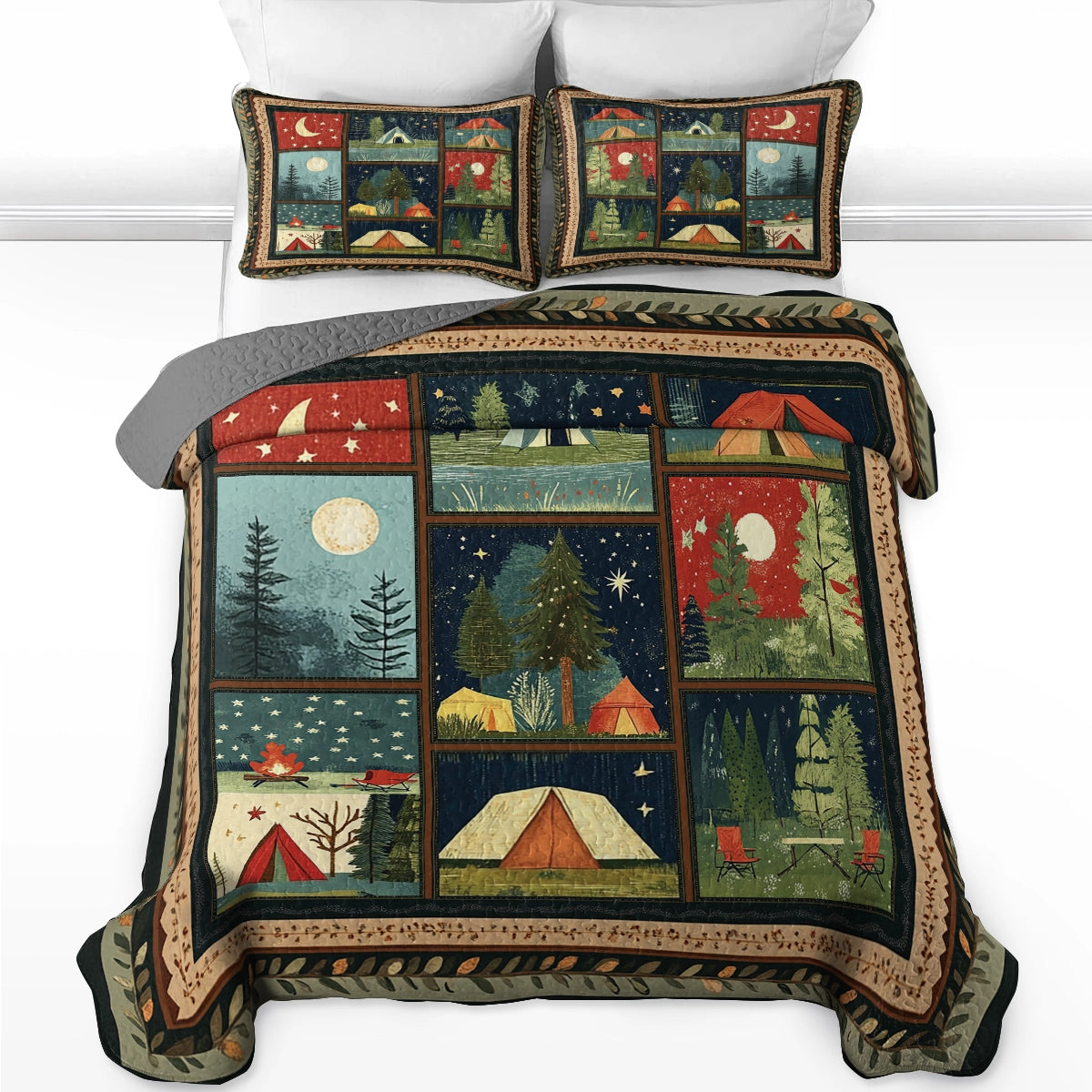 Shineful All Season Quilt 3-Piece Set - Nighttime Camping Adventure