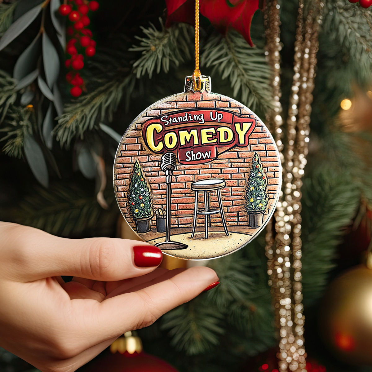 Shineful 2D Acrylic Ornament Wooden Comedy Night