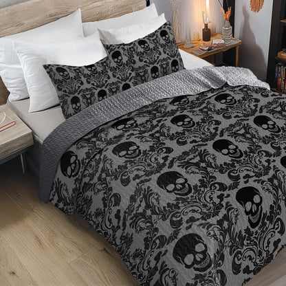 Shineful All Season Quilt 3-Piece Set - Victorian Skull Ornate