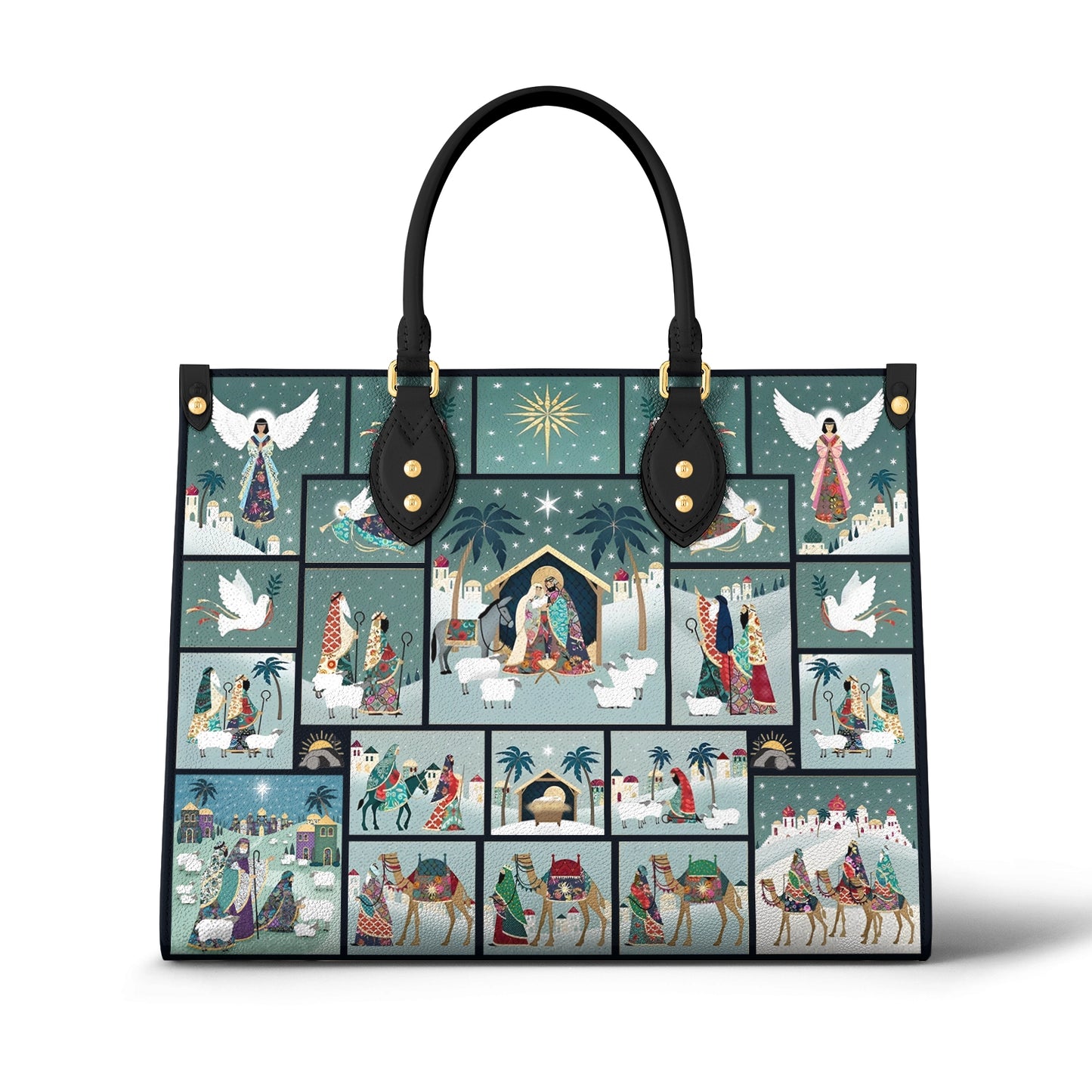 Shineful Leather Bag Nativity Scene Elegance