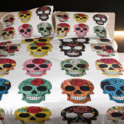 Shineful 4-Piece Bed Sheet Set Colorful Sugar Skull Roses