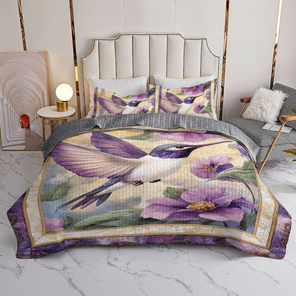 Shineful All Season Quilt 3-Piece Set Purple Hummingbird Dream