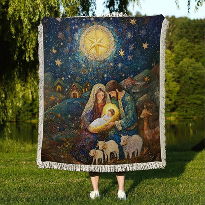 Shineful Woven Tapestry Throw Blanket Sacred Christmas Nativity