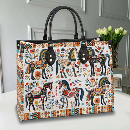 Shineful Leather Bag Horse Floral Pattern