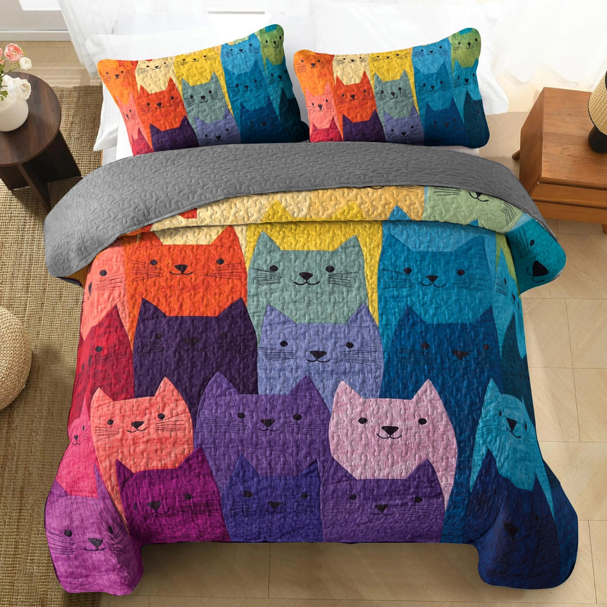 Shineful All Season Quilt 3-Piece Set Rainbow Whiskers