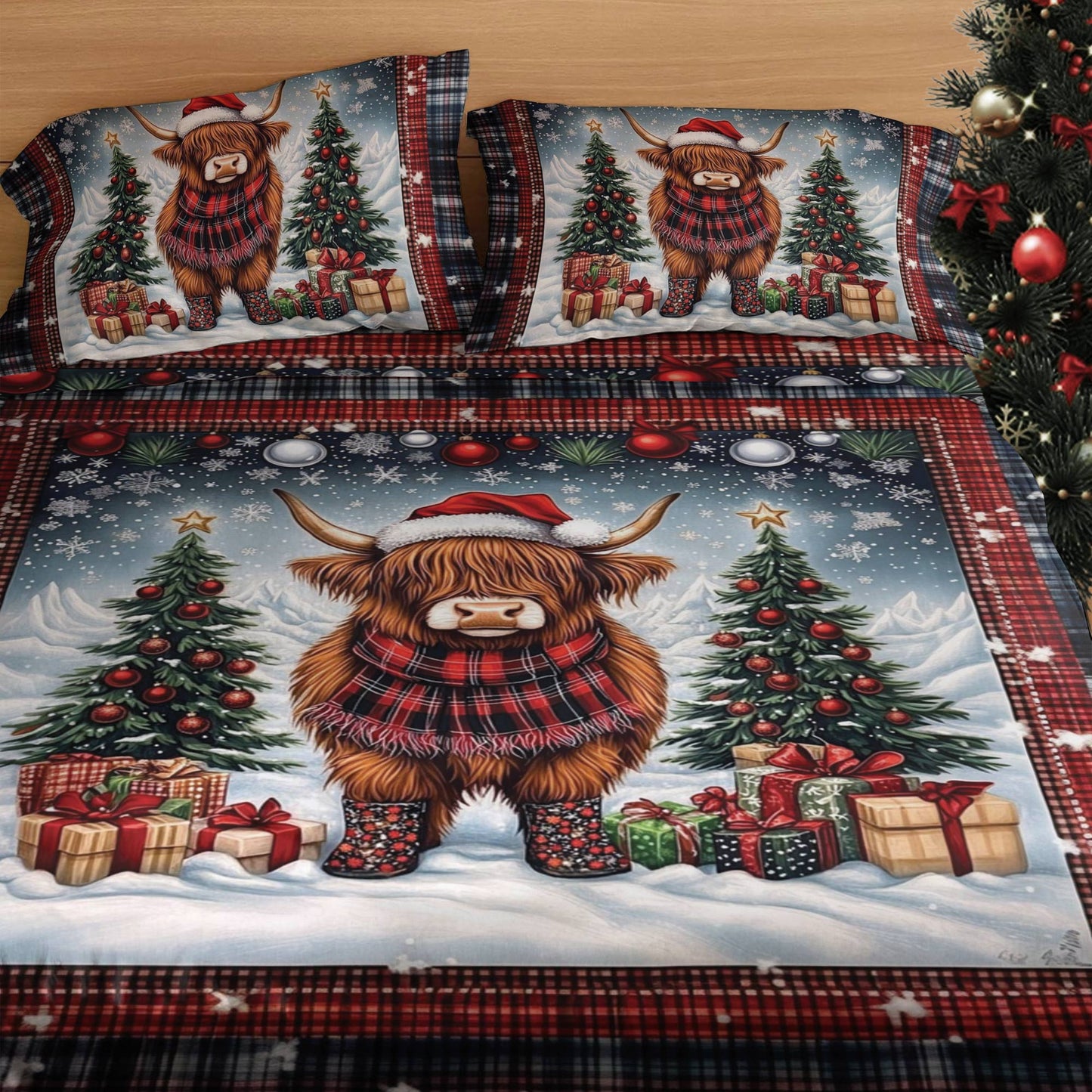 Shineful 4-Piece Bed Sheet Set Mooey Christmas