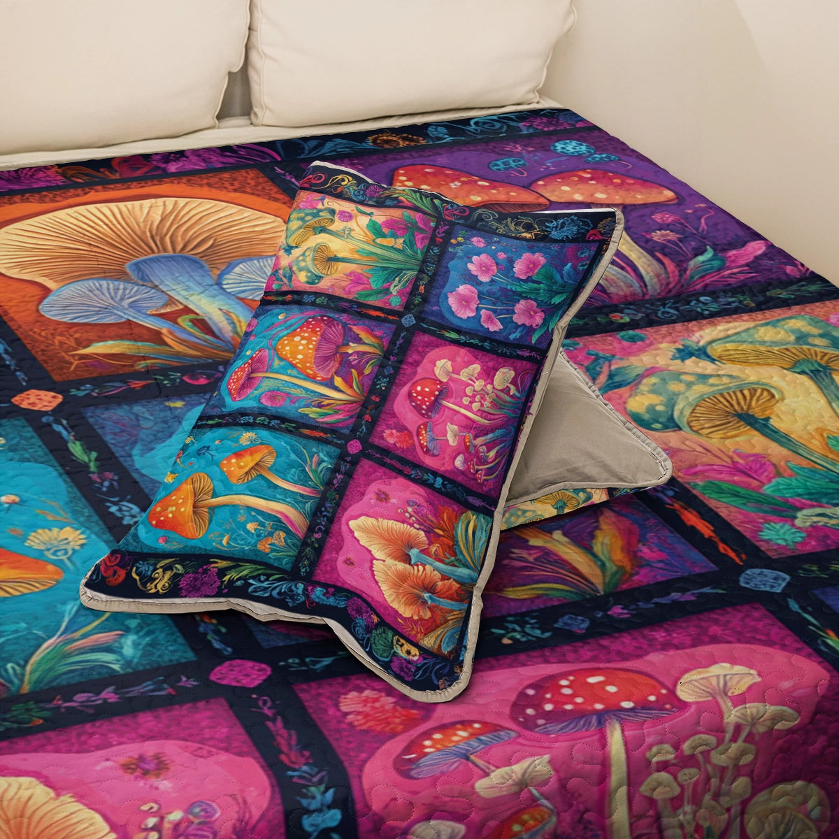 Shineful All Season Quilt 3-Piece Set Hippie Mystic Mushroom Dream