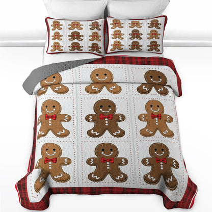 Shineful All Season Quilt 3-Piece Set Cute Christmas Gingerbread