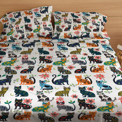 Shineful 4-Piece Bed Sheet Set Cat Playful Paws