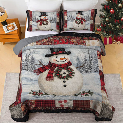 Shineful All Season Quilt 3-Piece Set Grinning Snowman