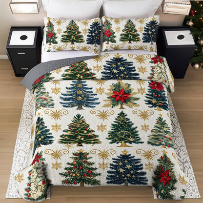 Shineful All Season Quilt 3-Piece Set Happy Gentle Christmas Trees