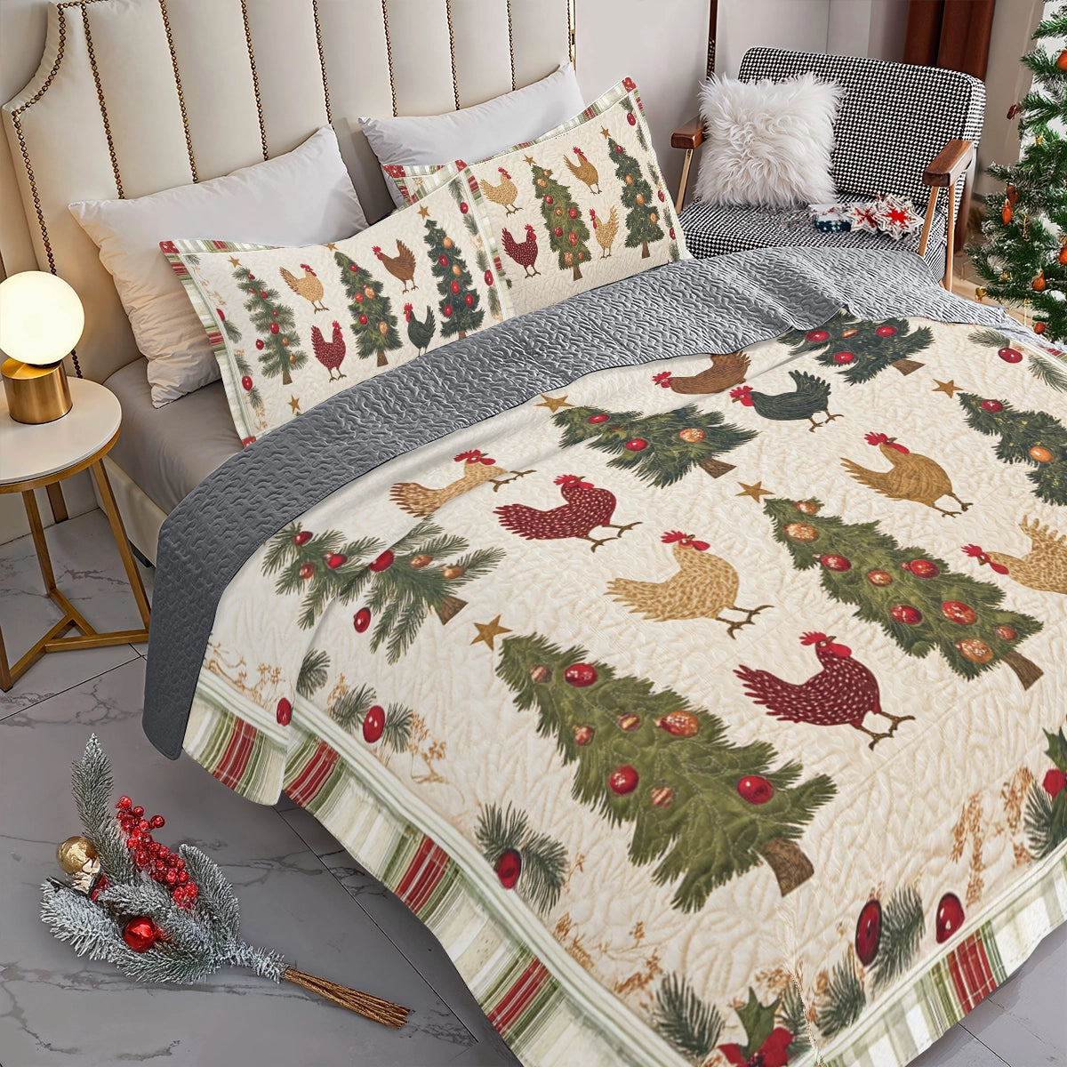 Shineful All Season Quilt 3-Piece Set Chicken Cluckmas Cheer