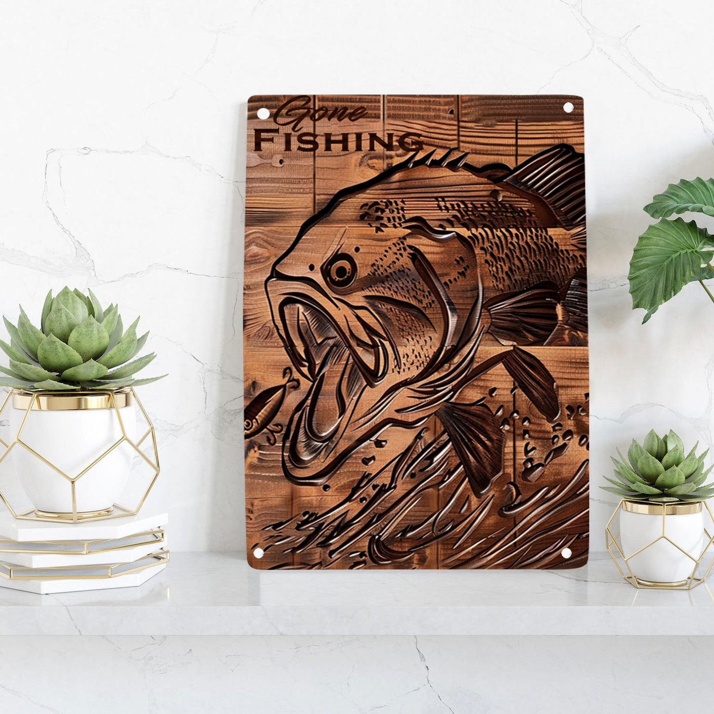 Shineful 2D Flat Print Metal Sign Gone Fishing