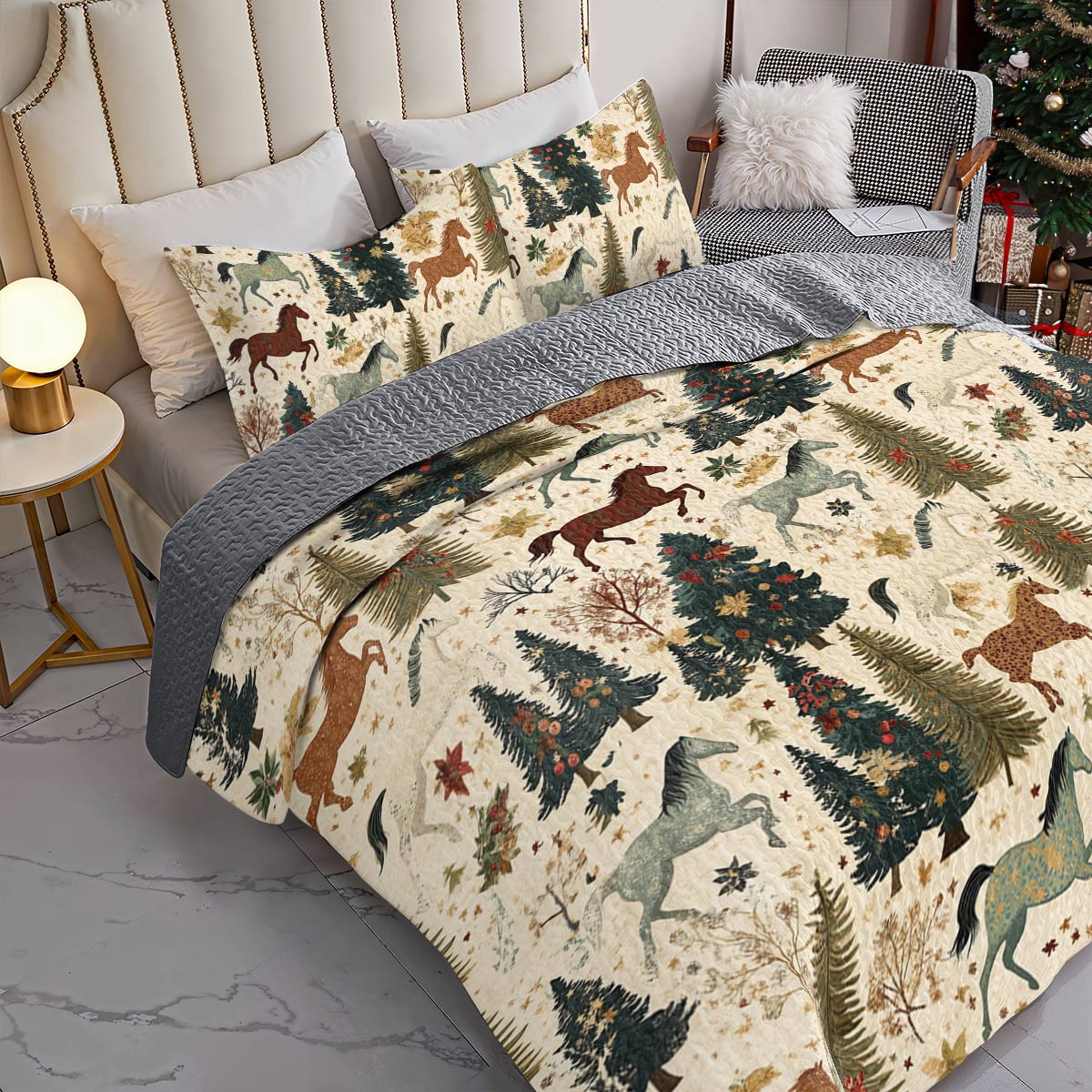 Shineful All Season Quilt 3-Piece Set Happy Horse Christmas Lovely