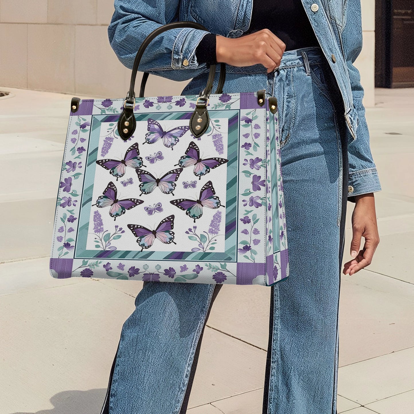 Shineful Leather Bag Purple Butterfly & Floral