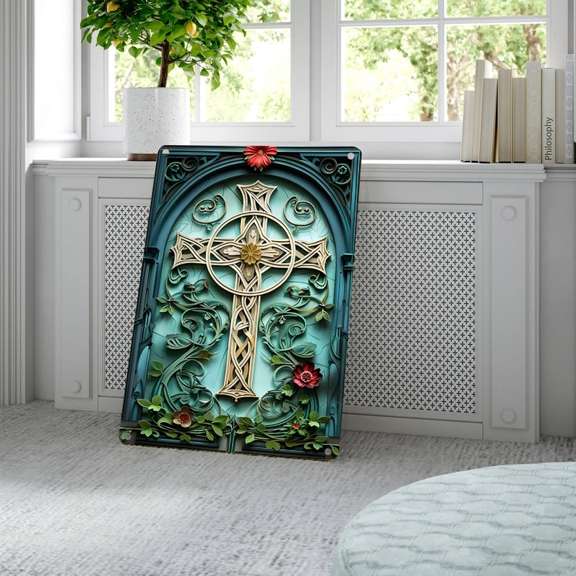 Shineful 2D Metal Sign Floral Grace Celtic Cross