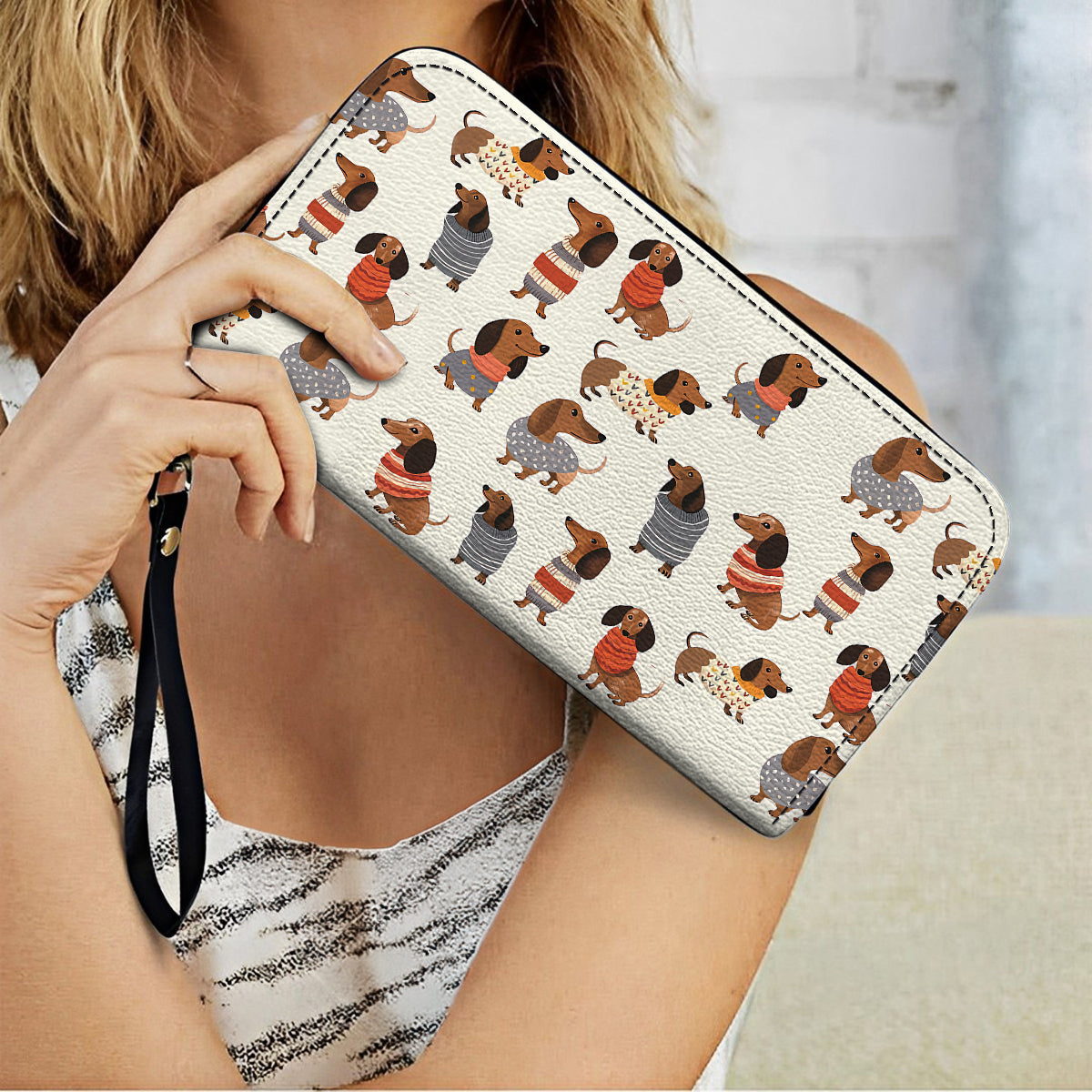 Shineful Leather Clutch Purse With Wristlet Strap Handle Dachshund Shineful Cute