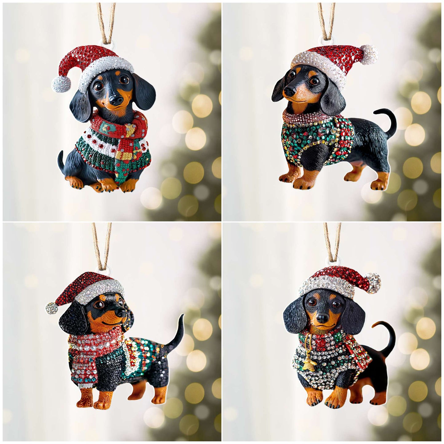 Shineful 2D Acrylic Ornament Christmas Dachshund Collection