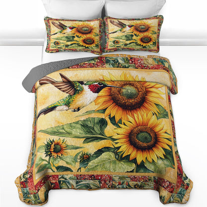 Shineful All Season Quilt 3-Piece Set Hummingbird And Sunflower