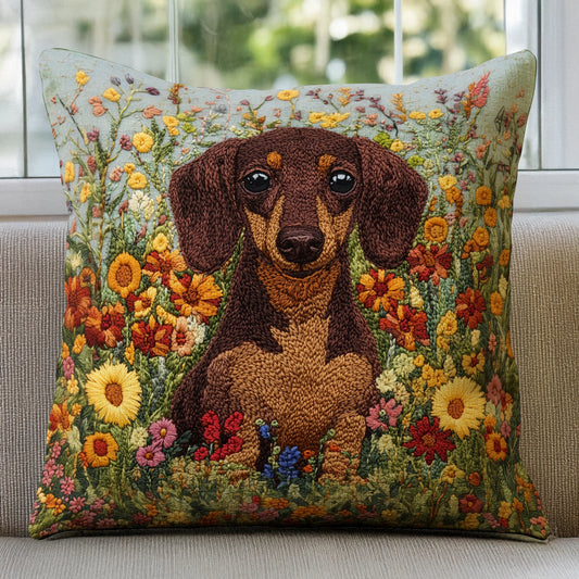 Shineful Pillow 2D Flat Print Dachshund Garden Bliss