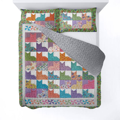 Shineful All Season Quilt 3-Piece Set Colorful Cats