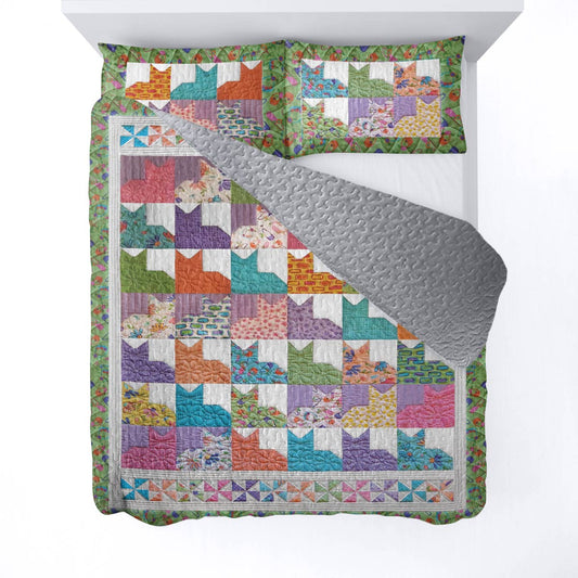 Shineful All Season Quilt 3-Piece Set Colorful Cats