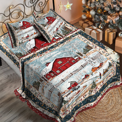 Shineful 4-Piece Bed Sheet Set - Red Barn Christmas