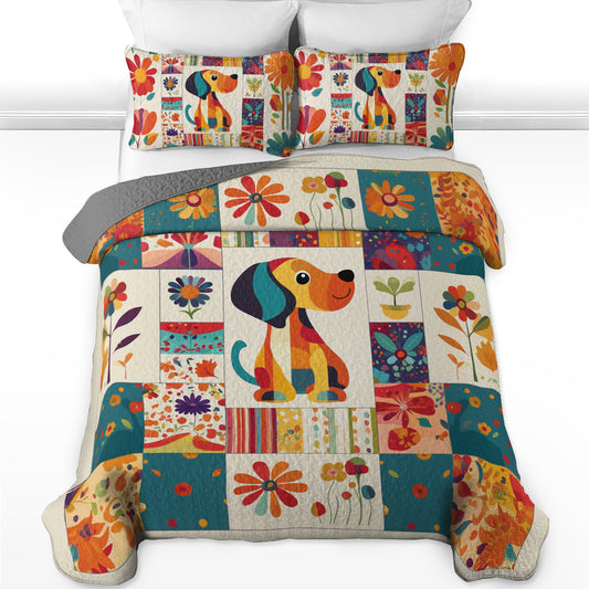 Shineful All Season Quilt 3-teiliges Set mit Blumen-Dackel