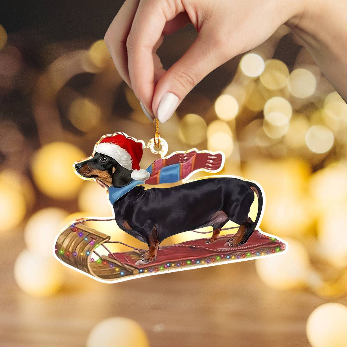 Shineful 2D Acrylic Ornament Santa’s Sleigh Dachshund