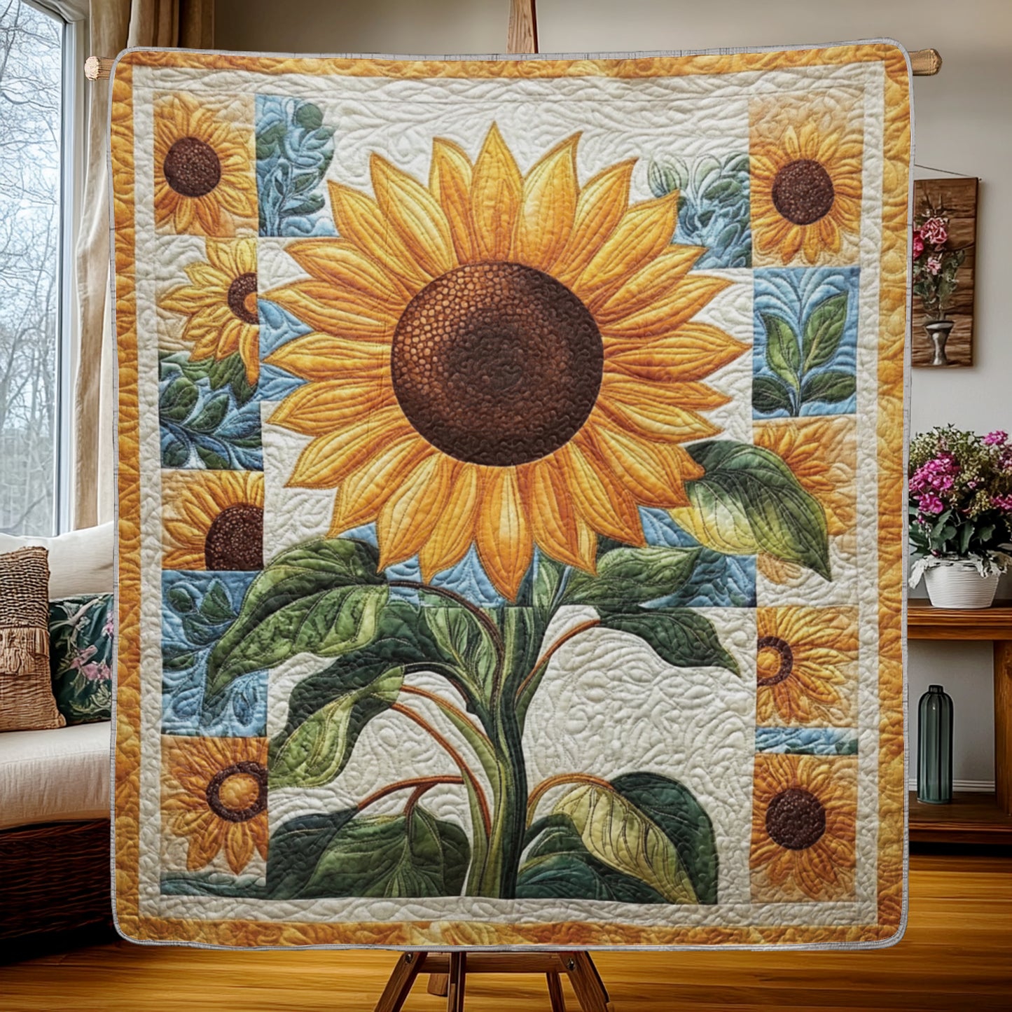 Shineful Flat Print Faux Quilt Blanket - Sunlit Sunflower