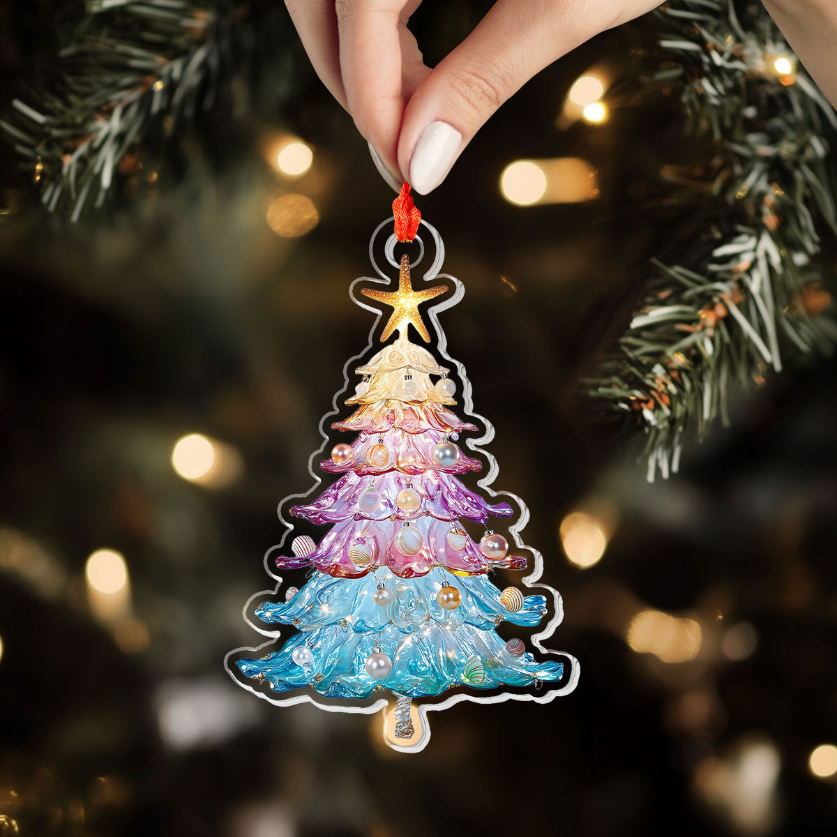 Shineful 2D Acrylic Ornament - Sea Glass Christmas Tree