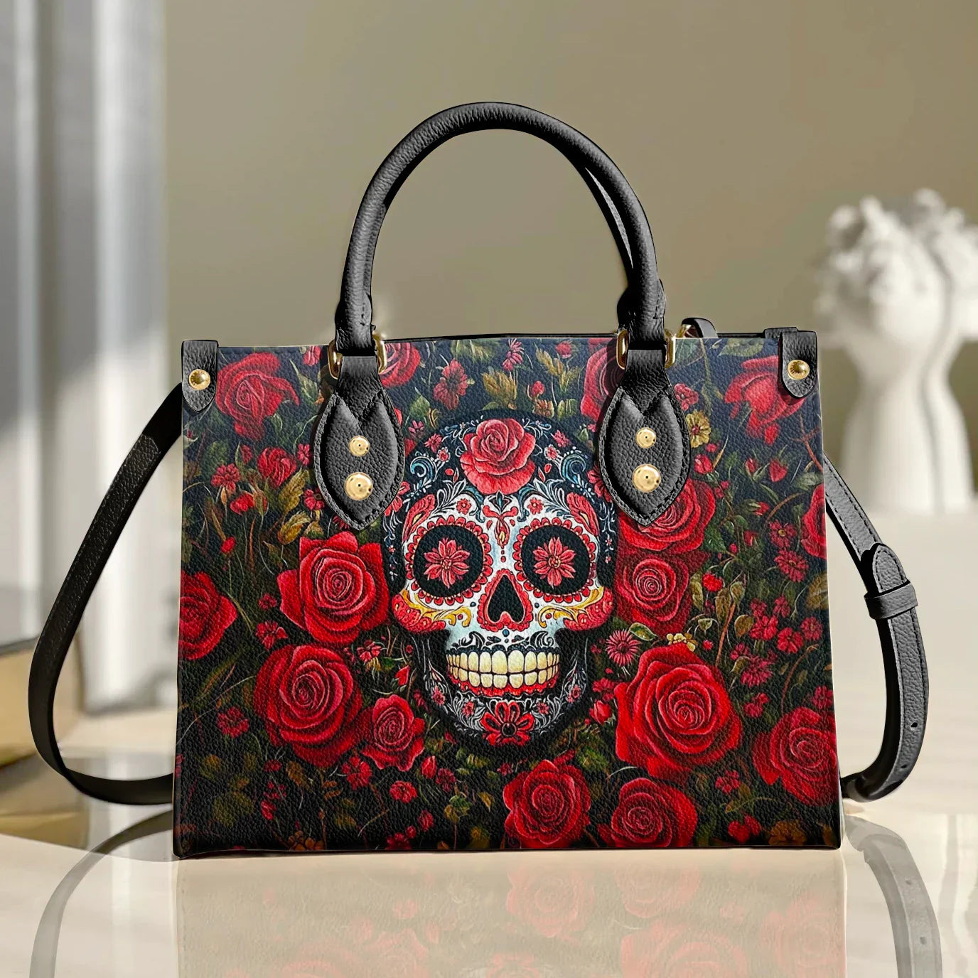 Shineful Leather Bag Roses & Sugar Skull Elegance