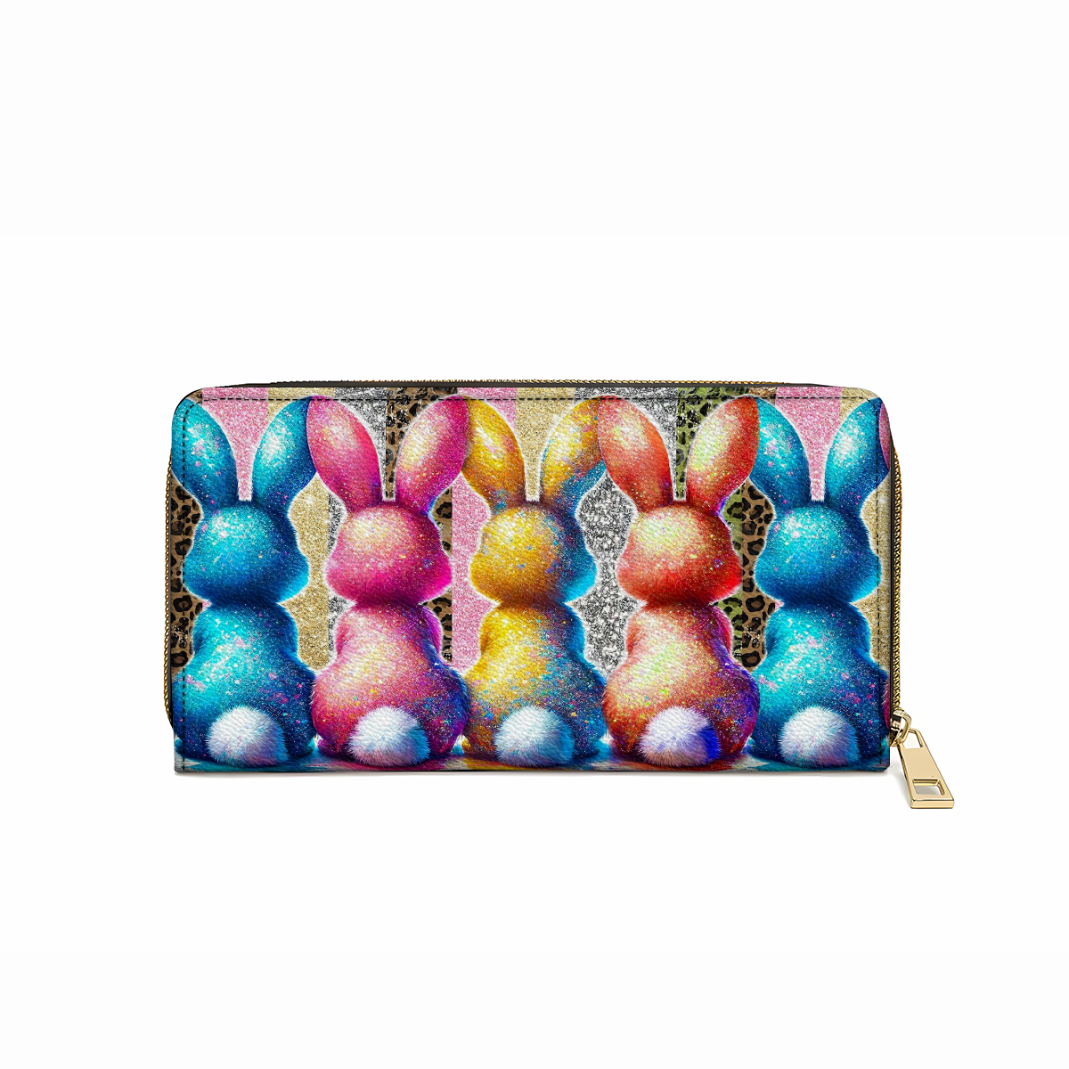 Shineful Leather Clutch Purse With Wristlet Strap Handle Glitter Bunnies