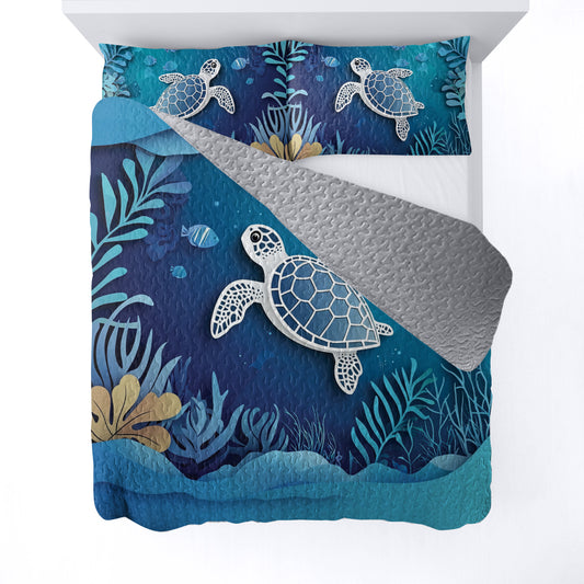 Shineful All Season Quilt 3-Piece Set Sea Turtle Under The Ocean