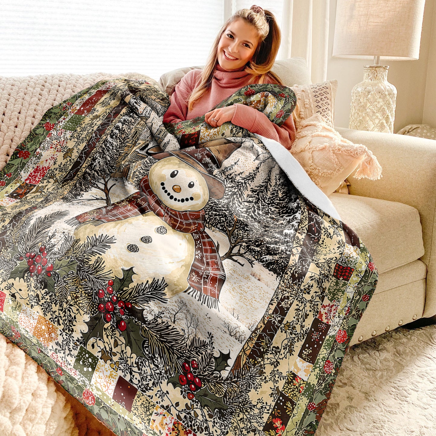 Shineful Fleece Blanket Vintage Snowman