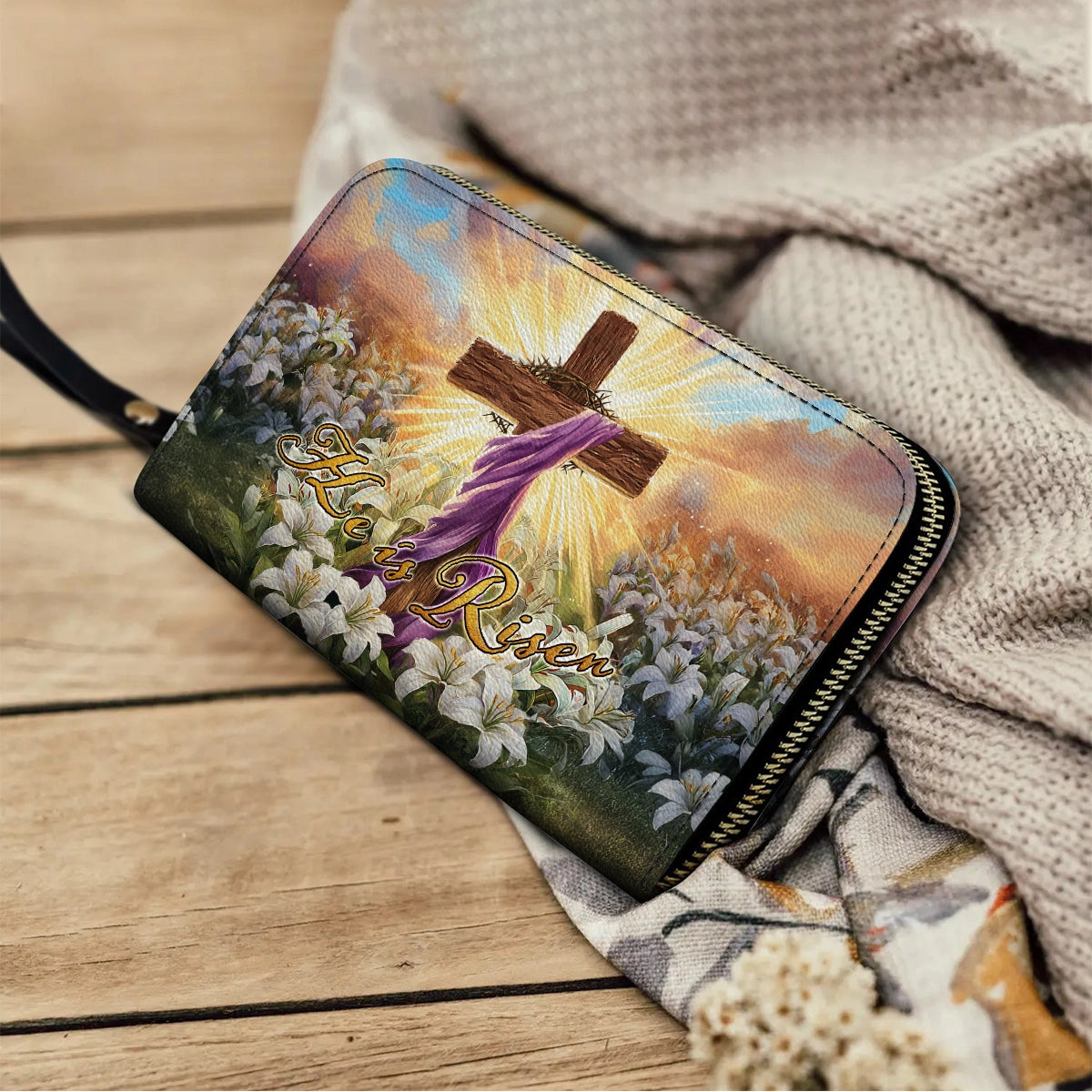 Shineful Leather Clutch Purse With Wristlet Strap Handle Easter Glory