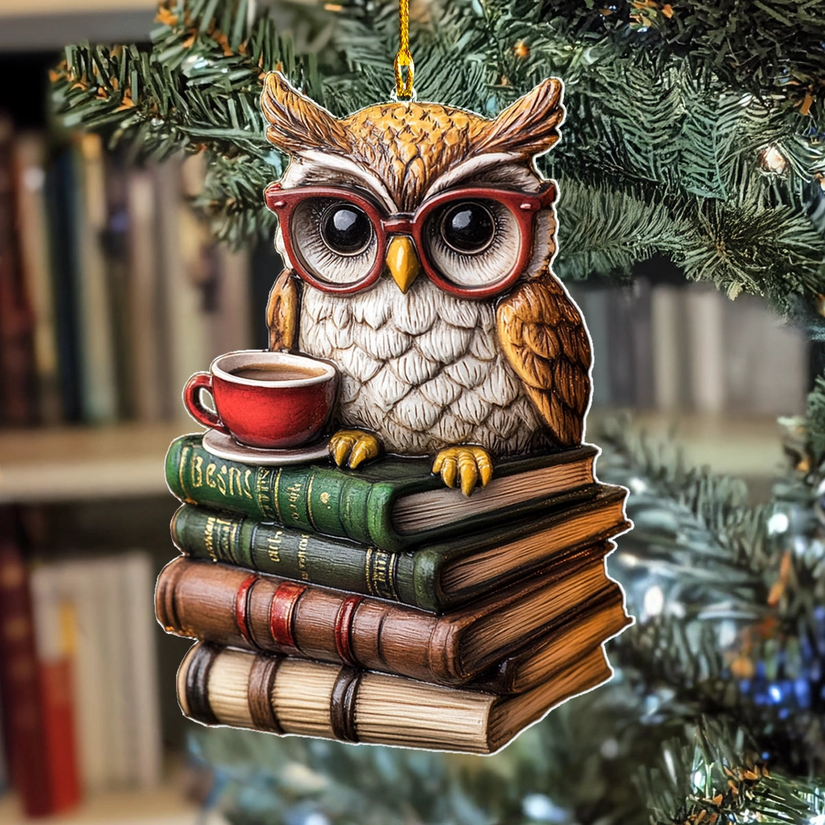 Shineful 2D Acrylic Ornament Reading Sips Owl