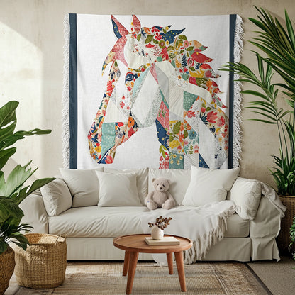 Shineful Woven Tapestry Throw Blanket - Charming Floral Horse