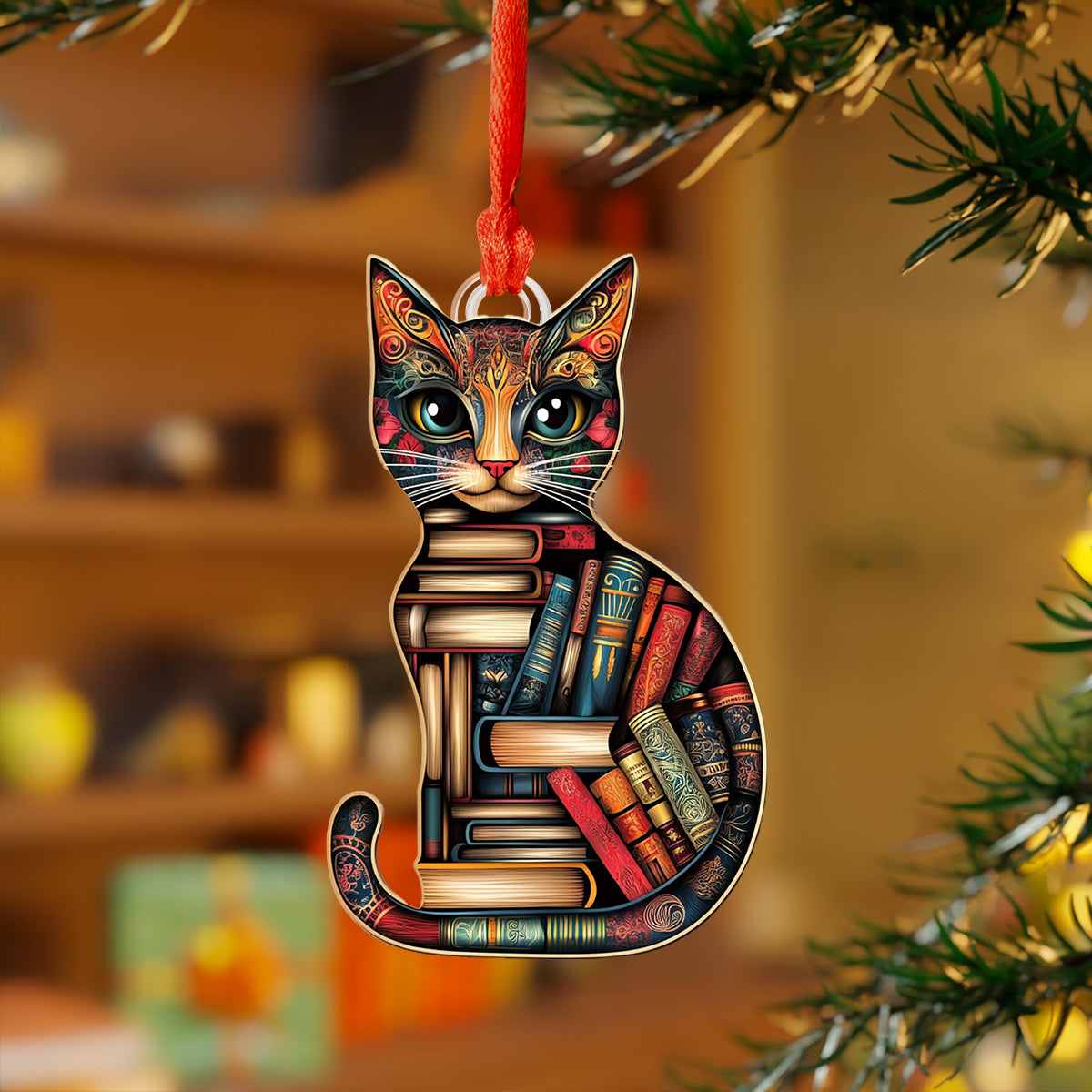 Shineful 2D Acrylic Ornament Reading Cat