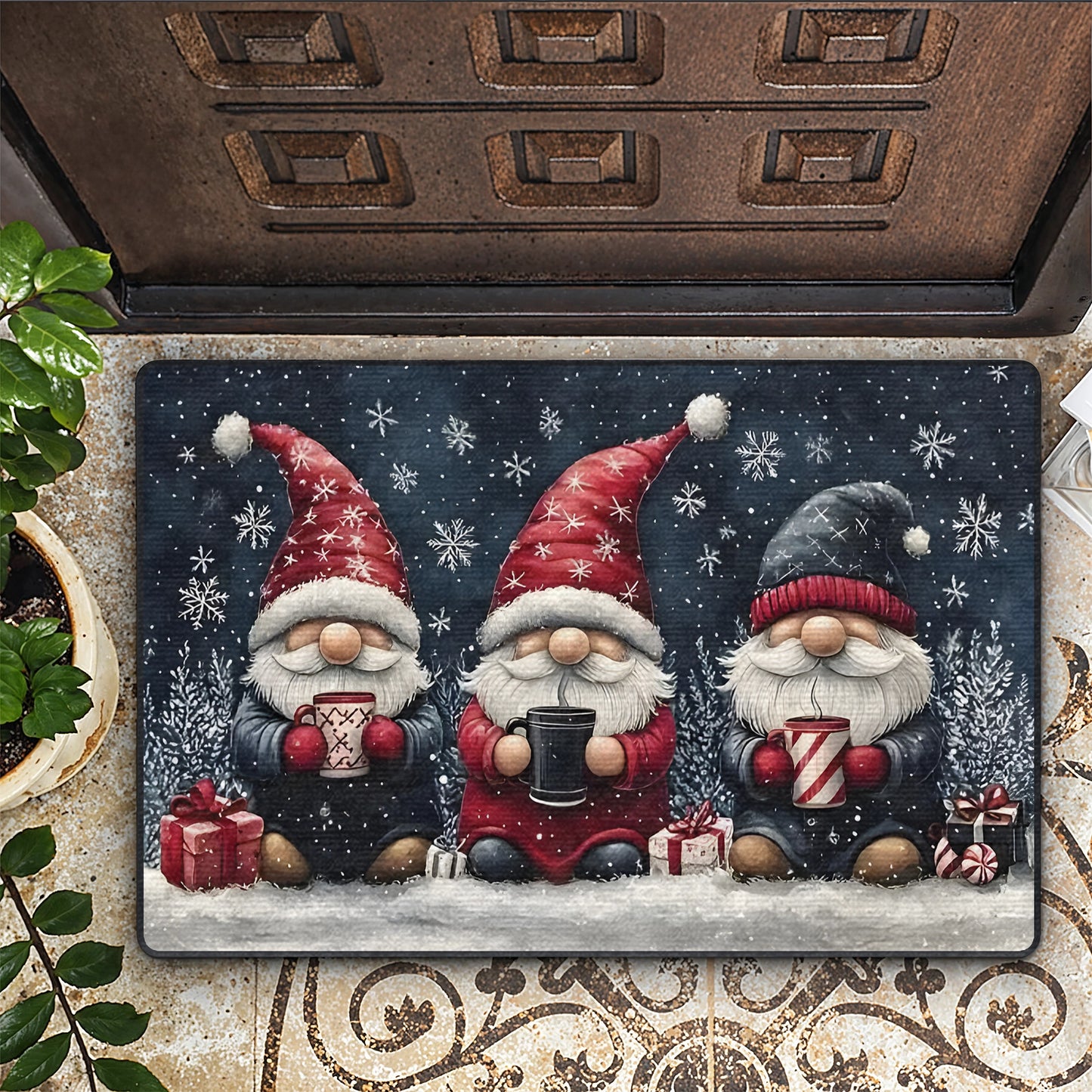 Shineful Ultra-Thin Non Skid Floor Mat, Kitchen Rugs Festive Winter Gnome