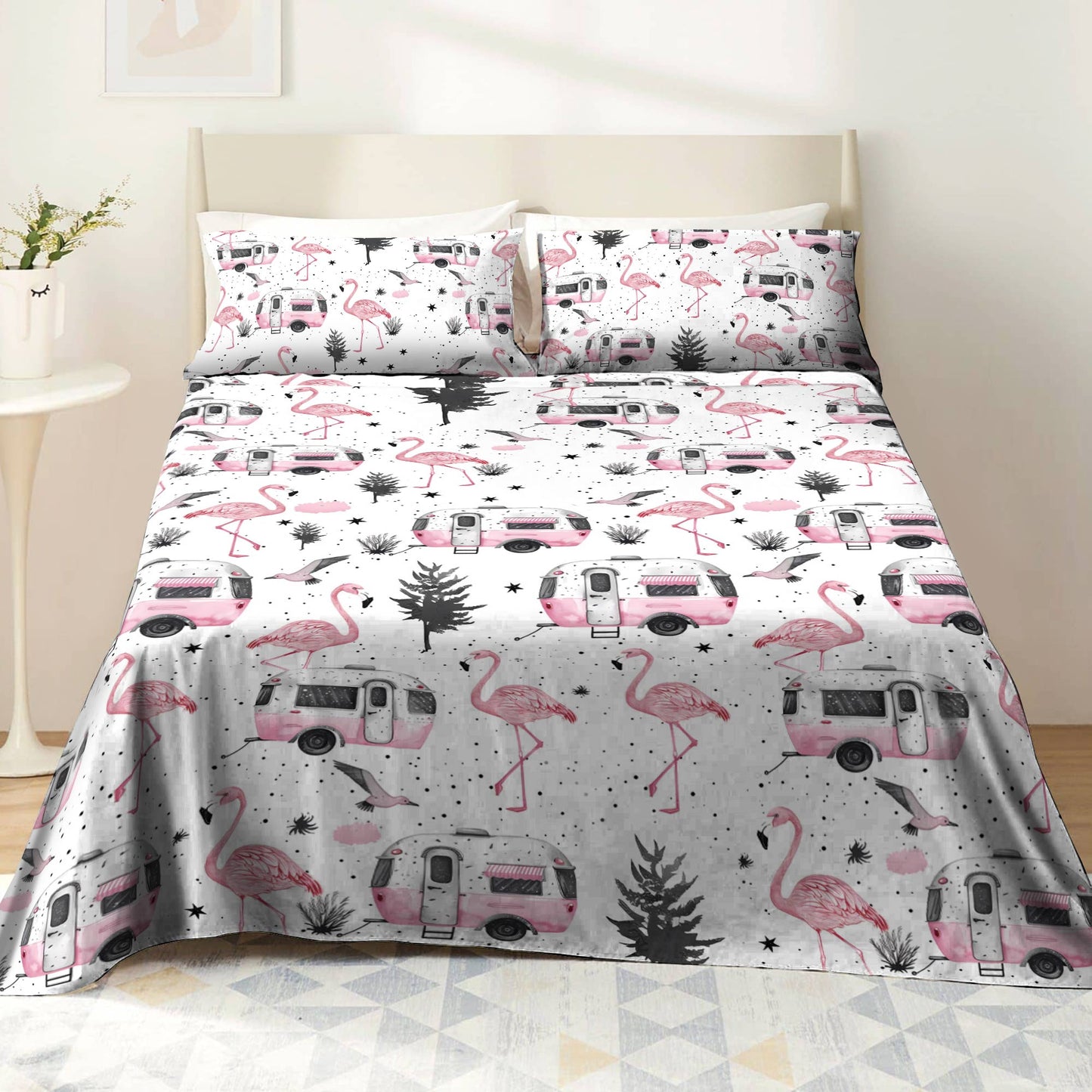 Shineful 4-Piece Bed Sheet Set Flamingo Trip