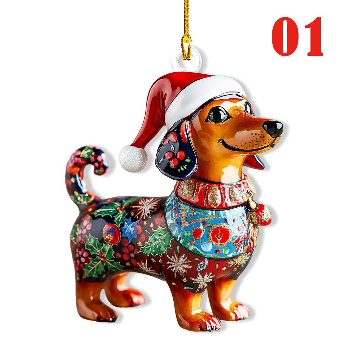 Shineful 2D Acrylic Ornament - Festive Dachshund Colllection