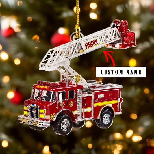 Shineful Acrylic Ornament Personalized Brave Firefighter Truck