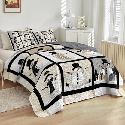 Shineful All Season Quilt 3-Piece Set Elegent Christmas Snowmen