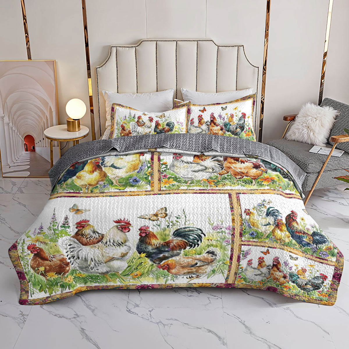 Shineful All Season Quilt 3-Piece Set Vintage Chicken